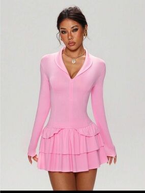 Pink Tiered Ruffle Long-Sleeve Dress size XL BNWOT